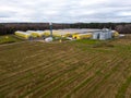 Modern agro-industrial complex top view. Flying a drone over a large chicken farm, raising broiler chickens for meat. Rows of Royalty Free Stock Photo