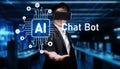 Modern AI Assistant Demonstrating Virtual Reality Technology with Chat Bot Interface in a Futuristic Digital Environment Royalty Free Stock Photo