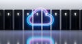 Secure Data Center Solution for Businesses: Glowing Neon Cloud Network Representing Scalable Computing Power. Royalty Free Stock Photo