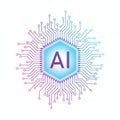 Modern AI technology concept featuring a hexagonal chip with circuit lines radiating outward, symbolizing innovation and Royalty Free Stock Photo