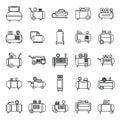 Modern air compressor icons set, outline style