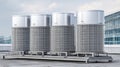 The modern air conditioning units installed on a rooftop for efficient cooling. AI generated image Royalty Free Stock Photo