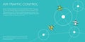 Modern Air traffic control concept flat background, banner area space for text.