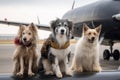 modern aircraft with furry and feathered crew members of different species