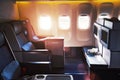 Modern airplane interiors, first class seats Royalty Free Stock Photo