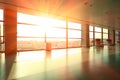 Modern airport interior glass wall aisle window Royalty Free Stock Photo