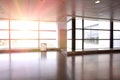 Modern airport interior glass wall aisle window Royalty Free Stock Photo