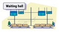 Modern airport interior waiting hall departure lounge terminal empty no people sketch doodle horizontal Royalty Free Stock Photo