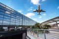 Modern airport terminal and aircraft