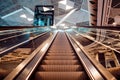 Modern airport terminal escalator up to the departures area Royalty Free Stock Photo