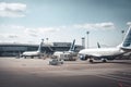 modern airport terminal with passenger jets parked on the tarmac