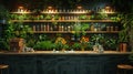 Modern alchemists kitchen with herbs hanging and potion bottles3D render