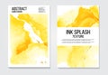 Modern alcohol ink watercolor abstract covers set. Cool yellow gradient shapes composition. Eps10 presentation template vector