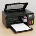 Modern all-in-one printer with open tray and paper ready for printing Royalty Free Stock Photo
