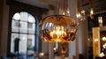 Modern amber glass pendant light in elegant interior setting Royalty Free Stock Photo