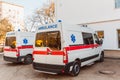 Modern ambulance. Rear view of a paramedic car