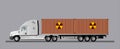 Modern American car with a semitrailer for transporting containers with nuclear fuel