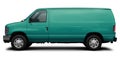 Modern American cargo minibus blue-green color side view.