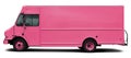 Modern American cargo minibus pink color side view.