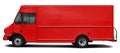 Modern American cargo minibus red color side view.