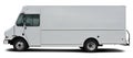 Modern American cargo minibus white color side view.