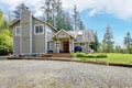 Modern American farm house with spring landscape.