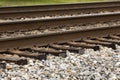 Modern American Railroad Main Line Steel Train Tracks And Wooden Ties Royalty Free Stock Photo
