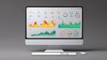 Modern analytics dashboard data visualization computer monitor business report performance metrics trend graph user interface Royalty Free Stock Photo