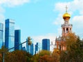 Modern - Ancient architecture contrast in Moscow city background