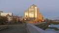 Modern and ancient buildings on the waterfront of the city.Chelyabinsk Royalty Free Stock Photo