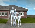 Modern Android Robot Family Neighborhood Home Royalty Free Stock Photo