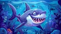 Modern of angry shark under water in the ocean. Illustration of cartoon fish with scary teeth, smiling and evil Royalty Free Stock Photo