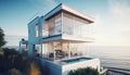 The modern apartment balcony overlooks the vanishing point horizon generated by AI Royalty Free Stock Photo