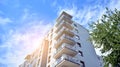 Modern apartment building. Balconies at apartment residential building. Residential architecture. Royalty Free Stock Photo