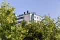 Modern apartment building with beautiful roof terrace Royalty Free Stock Photo