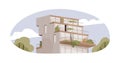Modern apartment building exterior. Residential real estate with terraces, balconies. Contemporary architecture