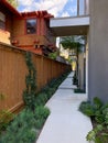 Modern apartment building front sid eand entrance in Hillcrest neighborhood in San Diego,