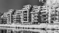 Modern apartment building in Strasbourg, infrared view, sunny day