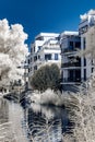 Modern apartment building in Strasbourg, infrared view, sunny da