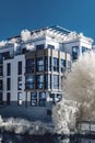 Modern apartment building in Strasbourg, infrared view, sunny da