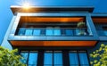 Modern apartment building on sunny day with blue sky Royalty Free Stock Photo