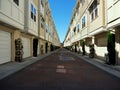 Modern apartment buildings facing each other