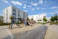 Modern apartment buildings in a green residential area in the city Royalty Free Stock Photo