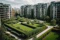 Modern apartment buildings in a green residential area in the city