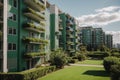 Modern apartment buildings in a green residential area in the city