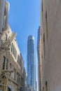 Modern apartment buildings and skyscrapers against blue sky on a sunny day