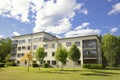 Modern apartment buildings in Stockholm area with blue sky