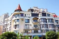 Modern apartment buildings on a sunny day with a blue sky. Facade of a modern European apartment building, Kyiv, Ukraine Royalty Free Stock Photo