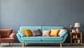 Modern apartment with comfortable blue sofa, elegant armchair, and stylish decor generated by AI Royalty Free Stock Photo