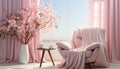 Modern apartment with comfortable pink sofa, elegant decor, and bright lighting generated by AI Royalty Free Stock Photo